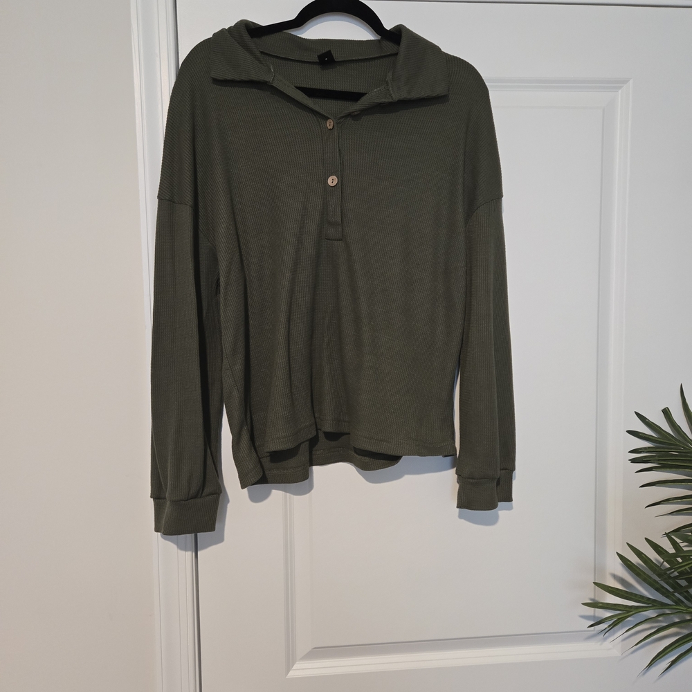SHEIN Olive Green Button-Up Top